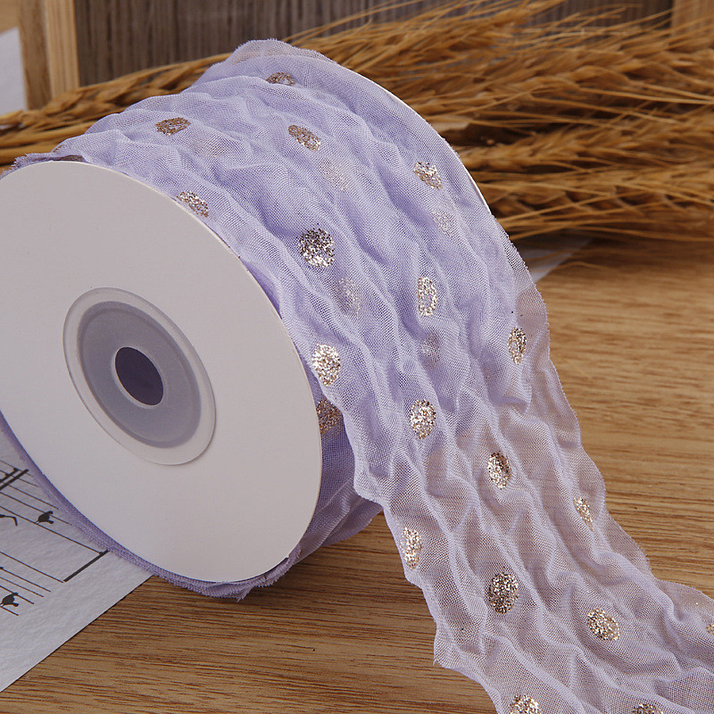 50mm Organza Ribbon With Dot Pattern Gold Foil Printed Polyester Organza Ribbon OEM Eco Friendly