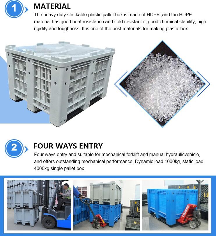 Standard Sizes HDPE Collapsible Plastic Pallet Box, Heavy Duty Industry Storage Use Collapsible Plastic Mega Bin