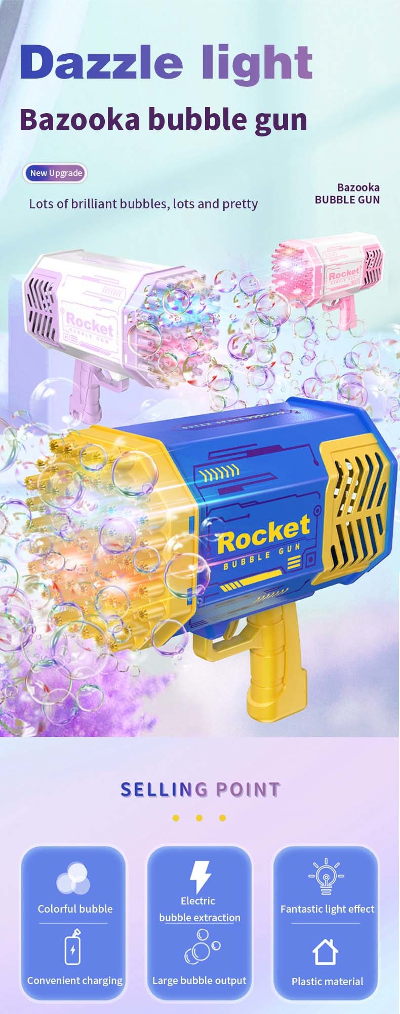 Plastic40 Holes Rocket Bazooka Bubble Gun Toys Rechargeable s Machine Outdoor Summer for Kids
