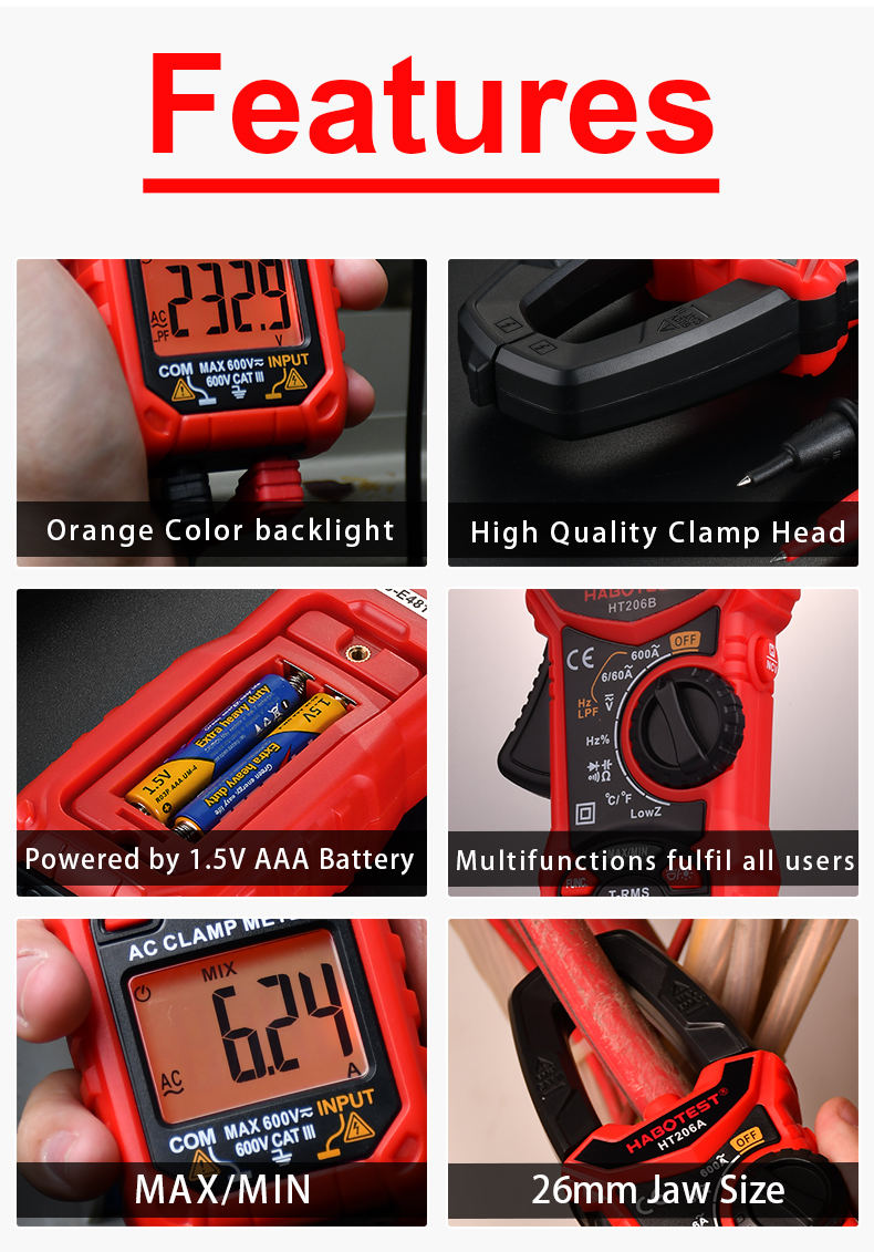 Double Color Display 600A 600V Digital Clamp Meters