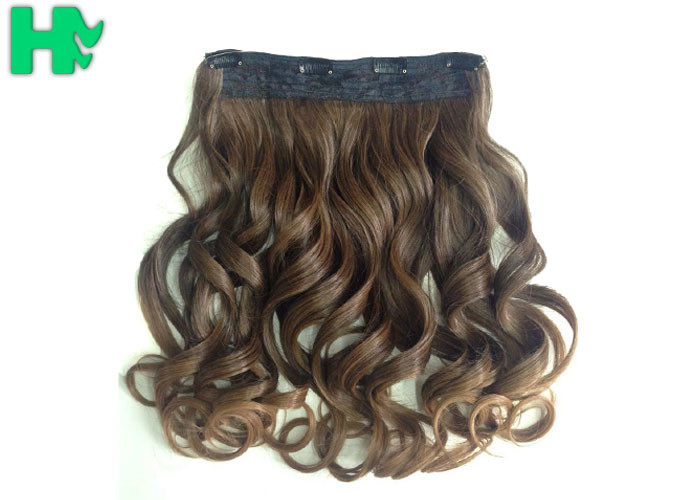 Chocolate Brown Curly Synthetic Hair Extensions / Synthetic Hair Pieces For Women