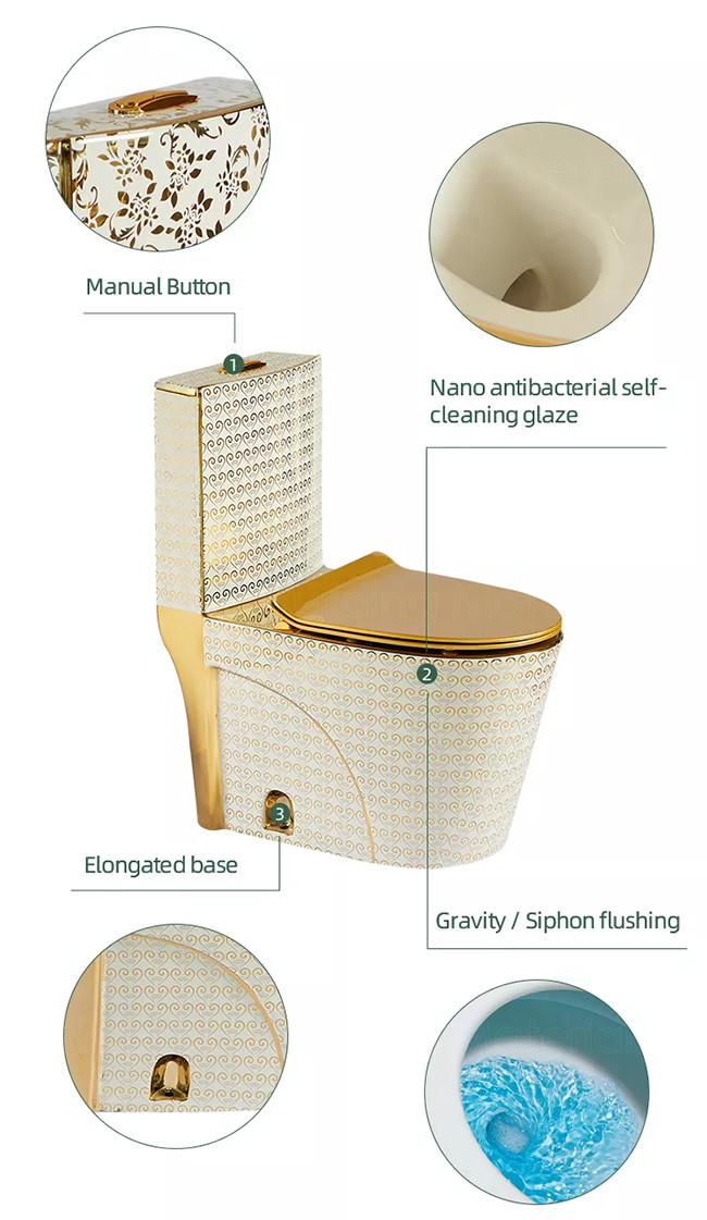 Gold Plated Ceramic One Piece Toilet Sanitary Wares Washdown Toilet Bowl