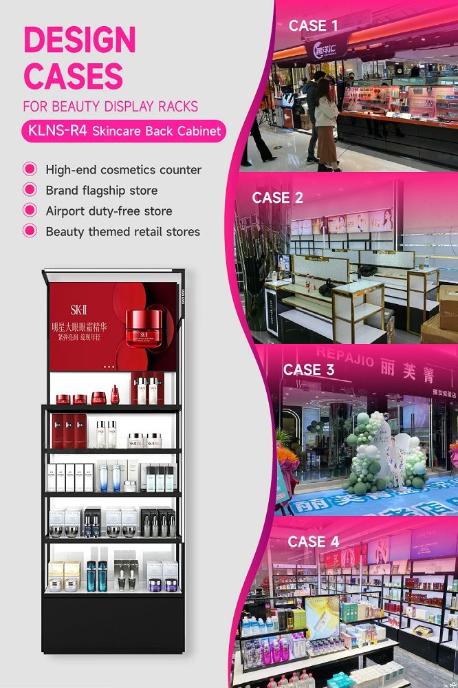 KLNS-R4 Multiple Levels of Display Space Skincare Display Cabinet with White LED Strips