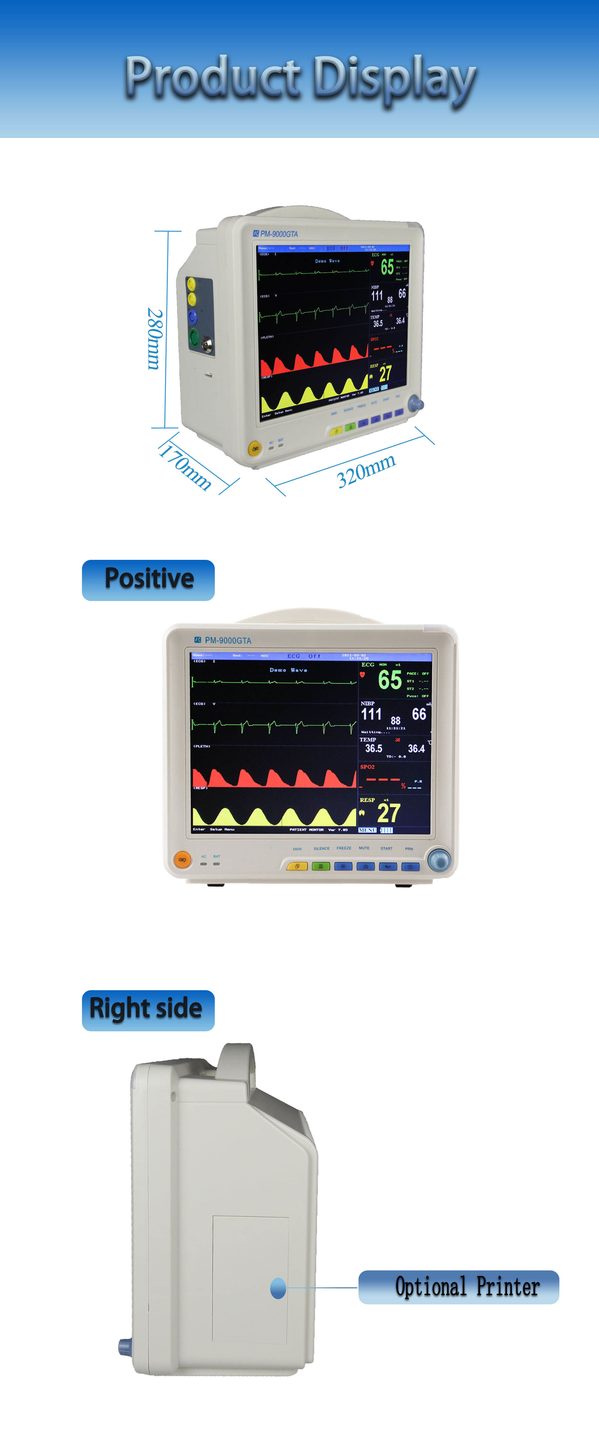 Medical Equipment ICU Vital Signs Wire and Wireless Network Patient Monitor for Hospital Operation Room
