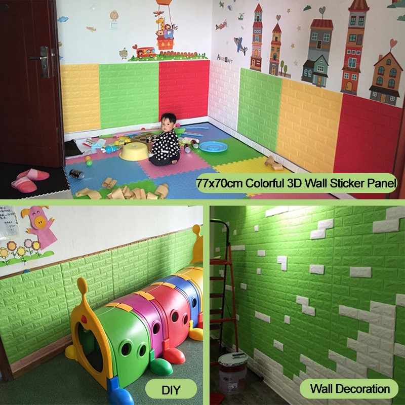 Pink PE Foam Wall Sticker 5mm Thickness 3D PE Foam Brick Wall Stickers