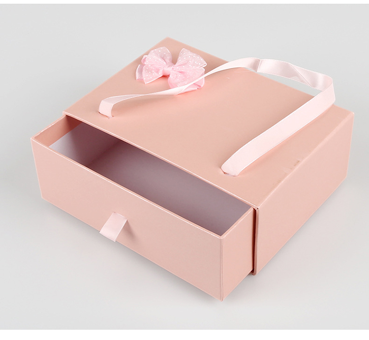 Custom Logo Pink Color Cardboard Drawer Gift Box With Pink Ribbon Luxury Gift Boxes