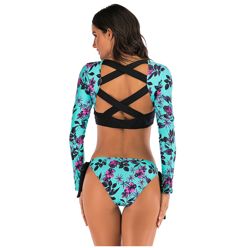 Side Strap Bathing Womens Surfing Suits Sunscreen Split Flowers Quick Drying