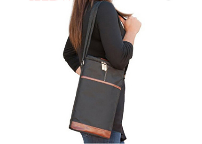 Custom Black Carry 2 Bottle Packing Polyester Thermal Collapsible Wine Bottle Carrier Cooler Bag With Dividers