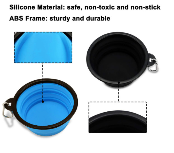 TPE Rubber Slow Feeder Dog Bowl Collapsible Silicone Portable Foldable Raised Dog Bowls