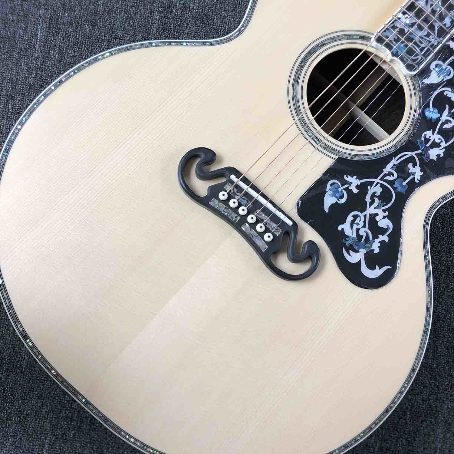 Custom 42" Deluxe AAAA All Solid Wood Real Abalone Binding Ebony Fingerboard Cocobolo Back Side SJ200 Acoustic Guitar