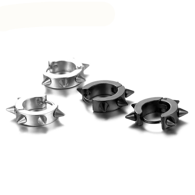 Meaeguet Black Gothic Punk Stud Earrings For Women Men 316L Stainless Steel Rivet Spike Earrings Rock Party Jewelry
