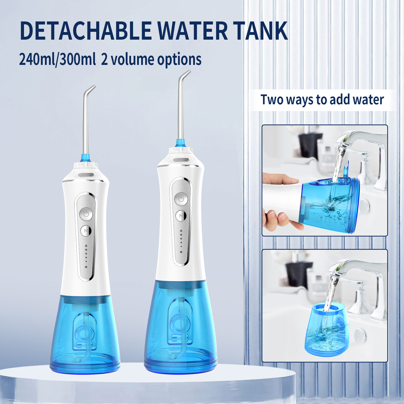 300ml Handheld Portable Water Flosser IPX7 Waterproof Oral Irrigation Cordless Rechargeable Tooth Cleaner