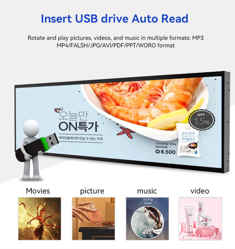 Retail Shore Indoor Stretched LCD Display OEM Android Advertising 38.5''