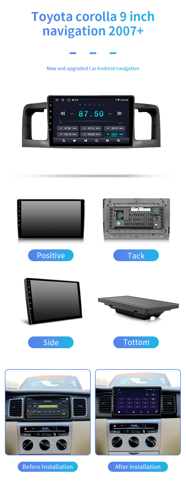 Android 12.0 WIFI Touch Screen Car Navigation For Toyota Corolla 2007 With Radio Goggle Map