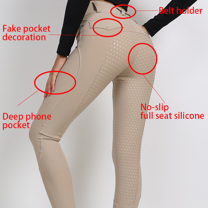 Dark Brown Four Way Stretch Equestrian Tights Full Silicone Women Riding Leggings