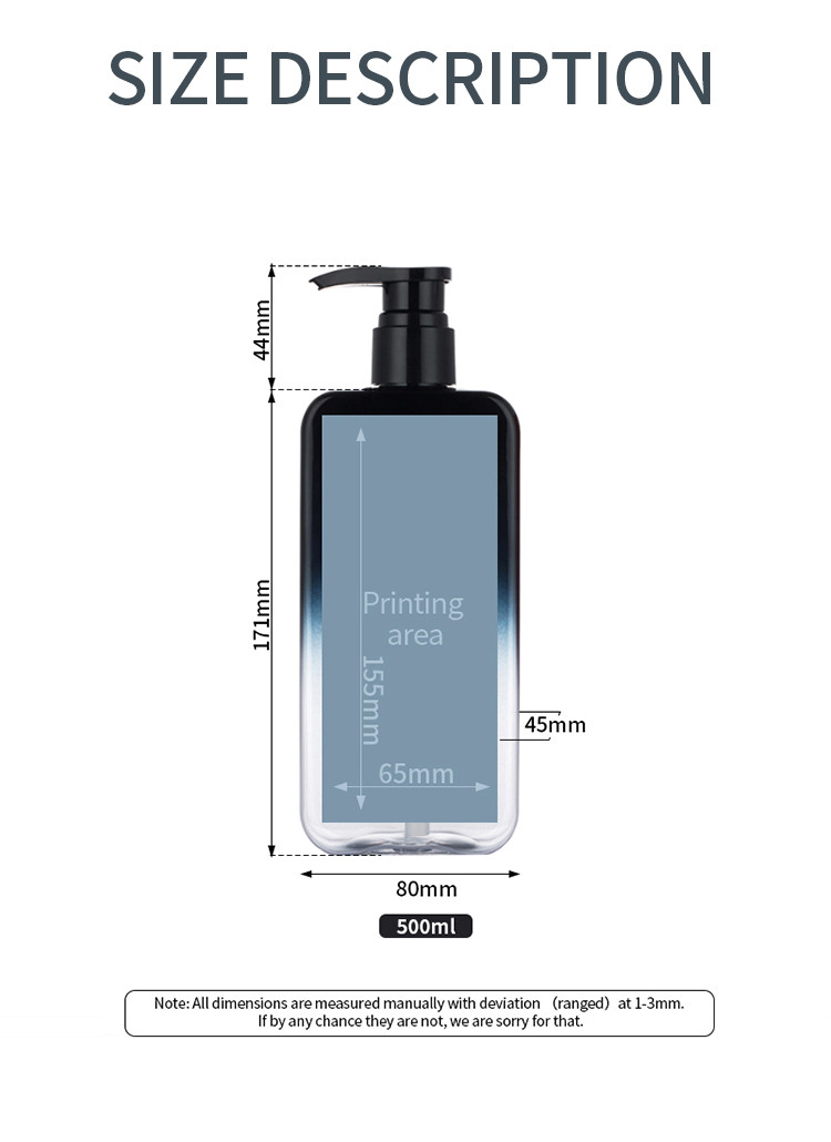 High Quality Square Gradient Black Pastel Pink Cosmetic Skincare Custom Color Shampoo Bottle