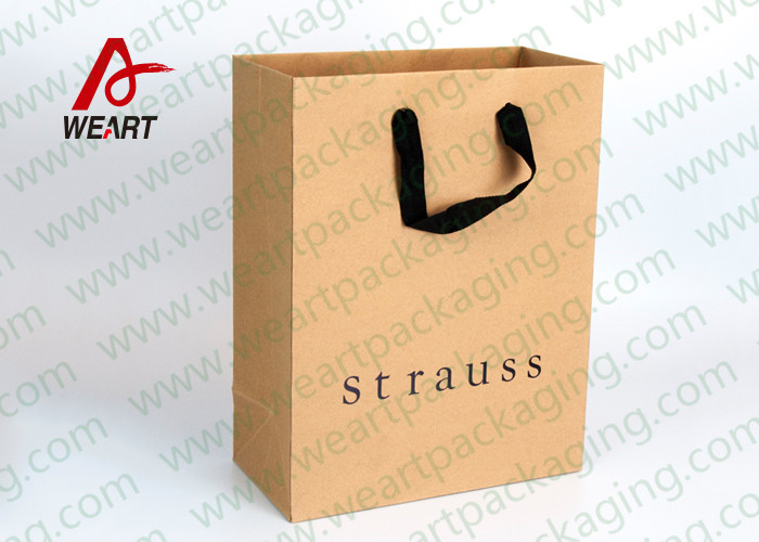 Brown Kraft Personalised Paper Bags Biodegradable Flat Rope Handle and Black Foil LOGO