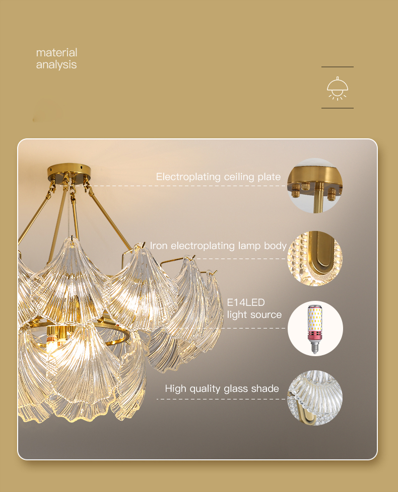Modern Led Chandelier For Living Room Frosted Glass Luxury Shell Chandelier Lamp(WH-CY-247)