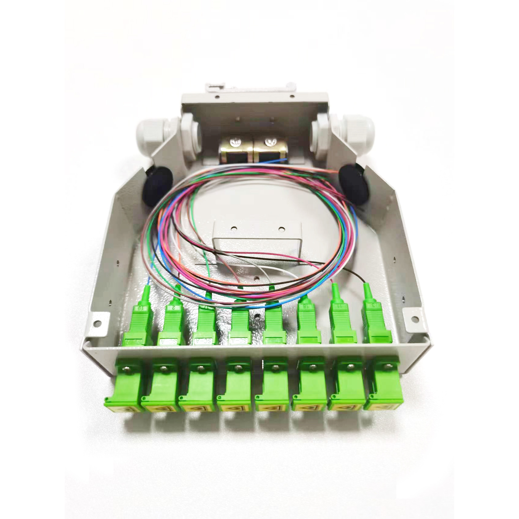 DIN Rail Patch Panel Metal Fibre Distribution Box , 8 Ports APC SC Shutter Adapter