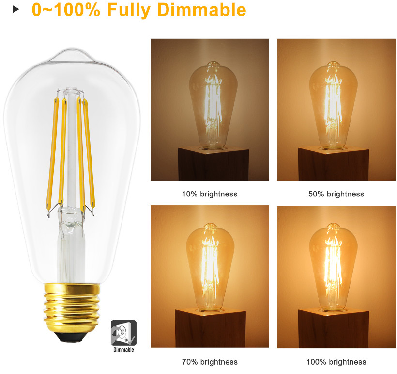 240V St64 Decorative Filament Bulbs 6W E26 Dimmable Edison Bulb