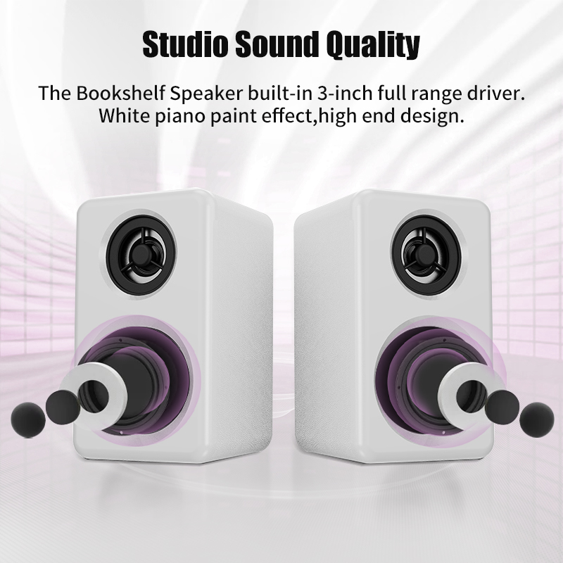Piano Gloss White Active BT 2.0 Channel PC Gaming Speakers With Headphone And Mic Jack
