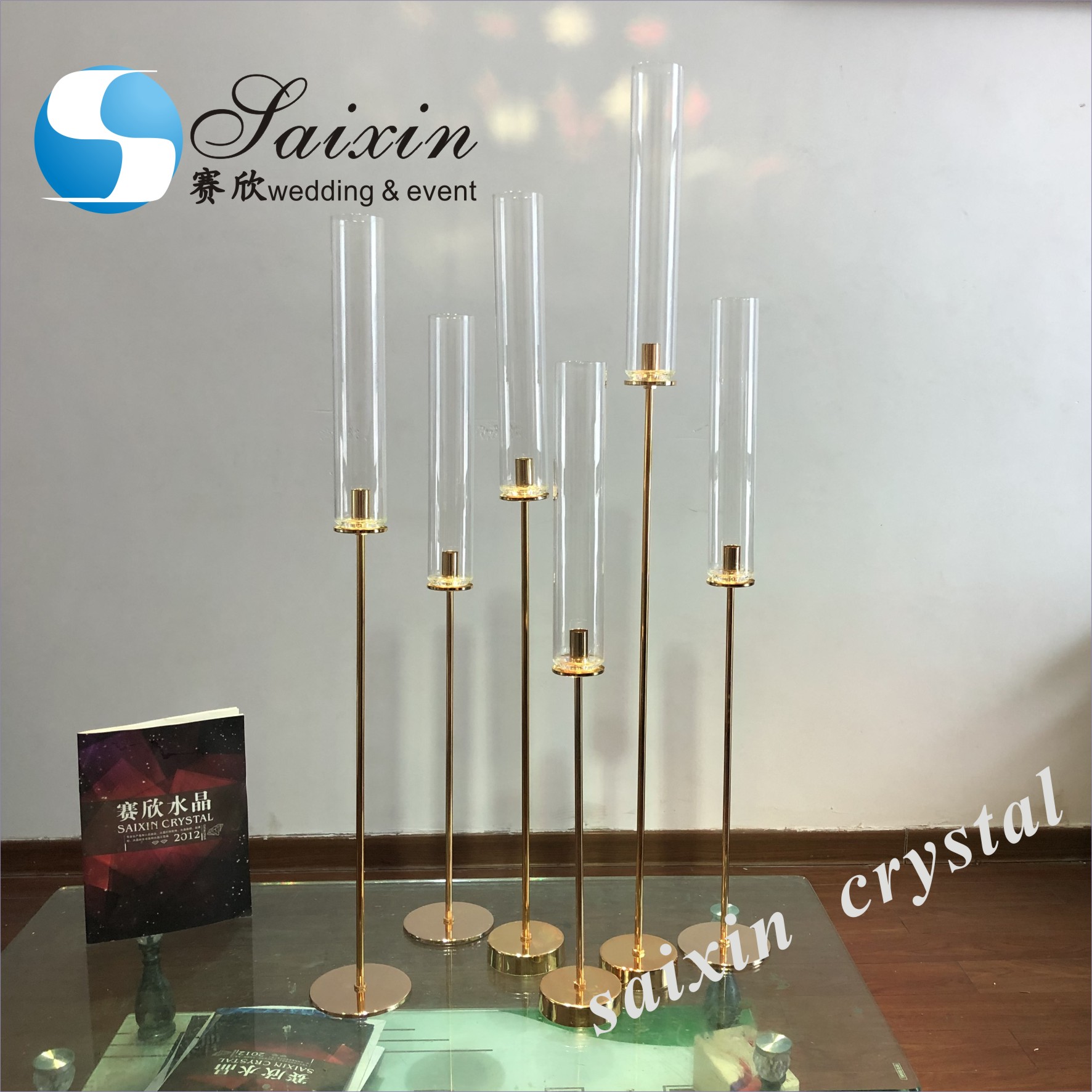 Small Crystal Glass Candle Holder Luxury Event Table Decoration Long Pole 115CM