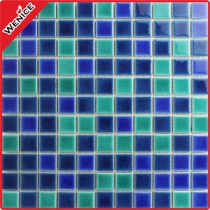 Buy cheap 25x25 mm blue glass mosaic swimming pool tile from wholesalers