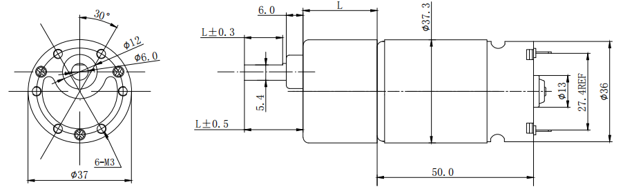 GB37-545 Gear motor Dimensions
