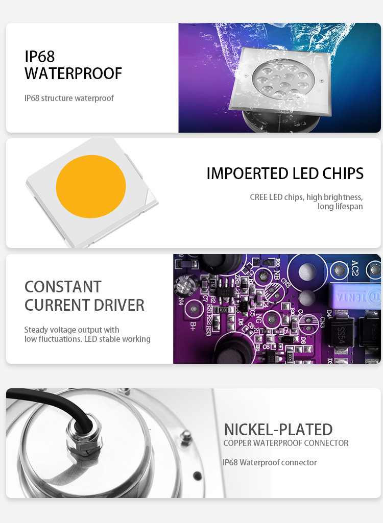 9W Flat Waterproof DMX512 Control RGB Color IP68 Led Landscape Light Square Light