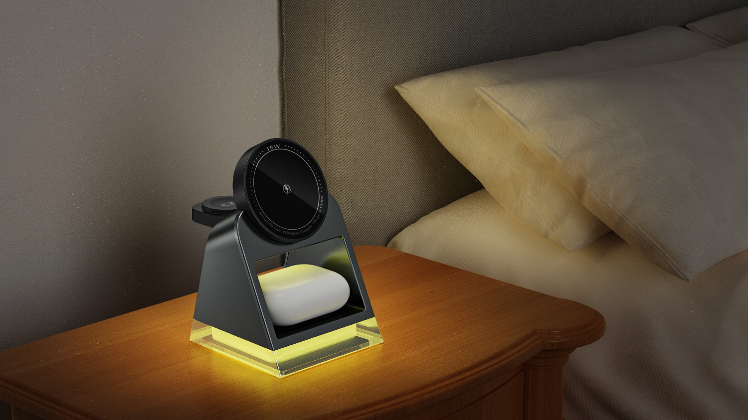 Desktop Wireless Charging Stand 3 In 1 Charging Station With Night Light And Charger