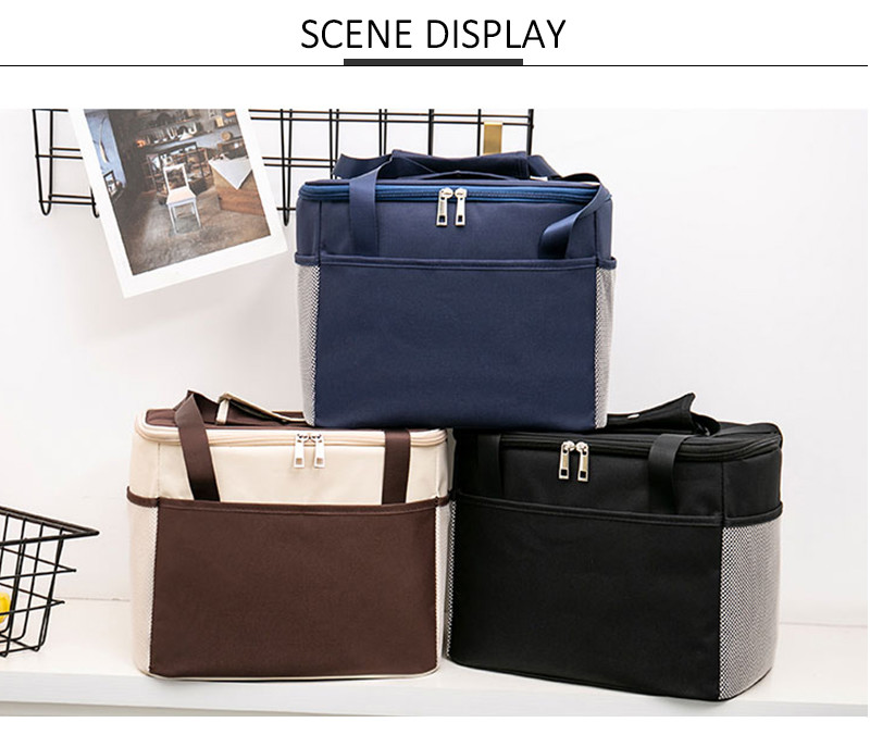 Double Zipper Polyester 22CM Depth Insulated Lunch Cooler Bags