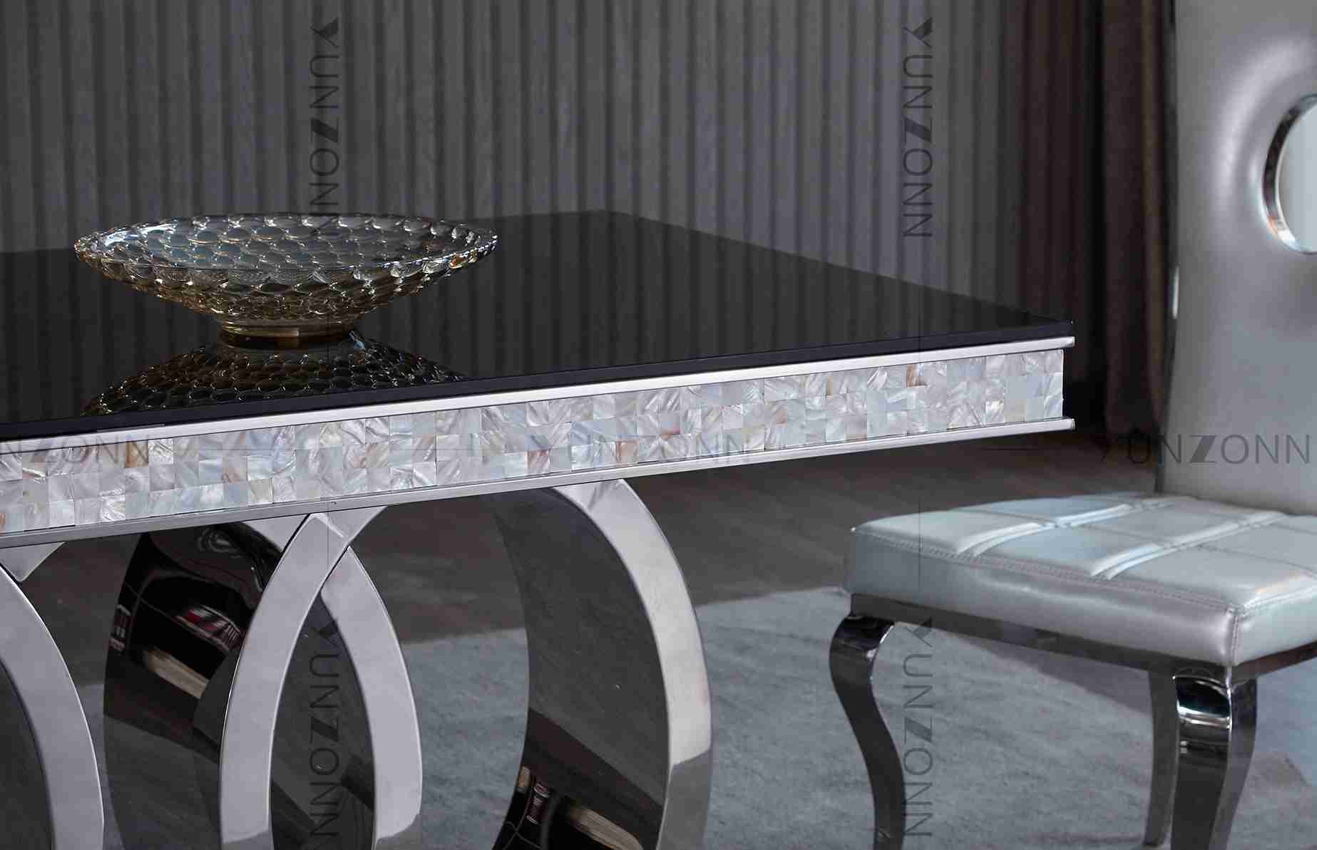 Heavy Base Luxury Modern Dining Tables Black Glass Top Dining Table L200xW100xH75cm