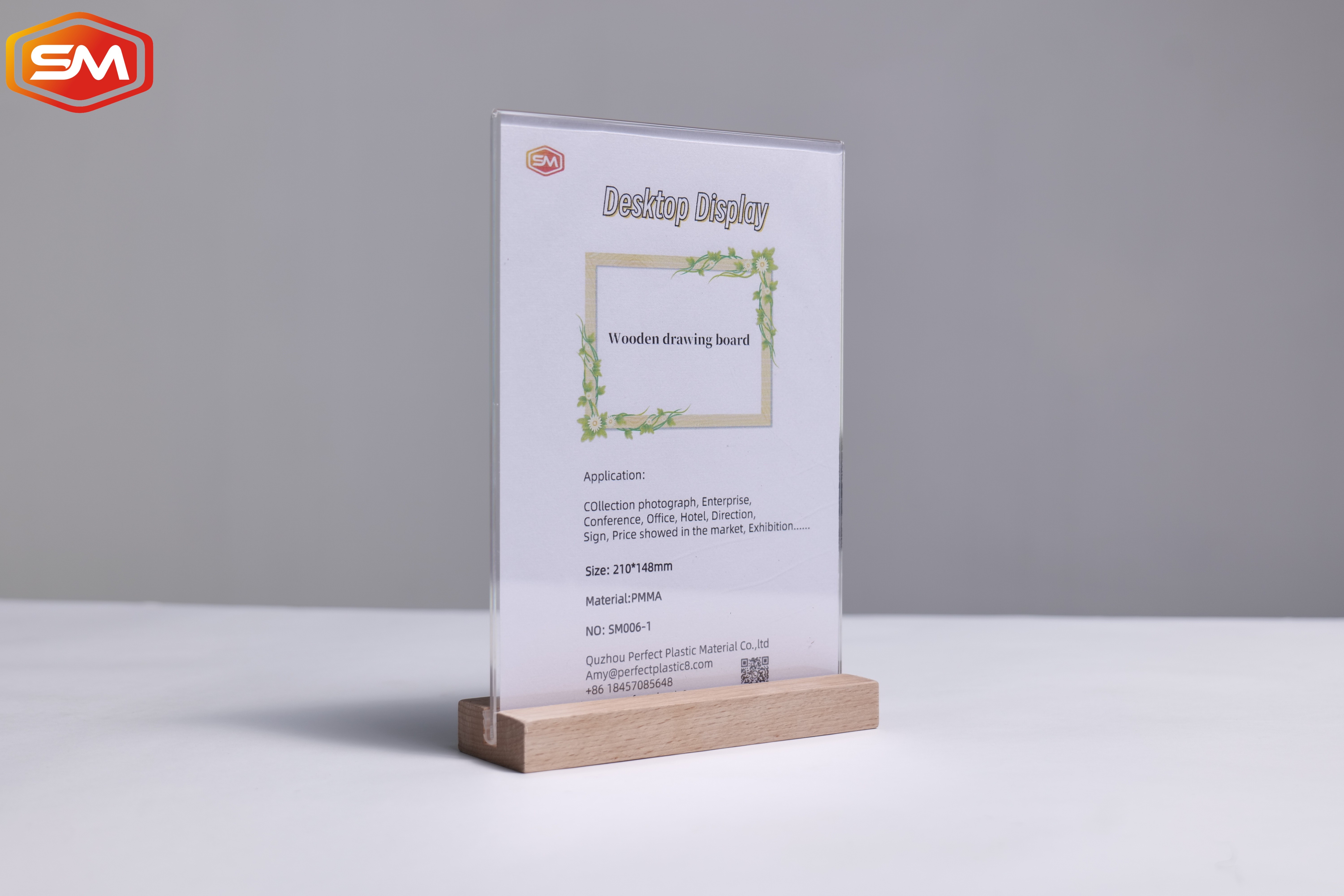 Acrylic Table Top Sign Holder Frame Menu Holder With Wooden Base