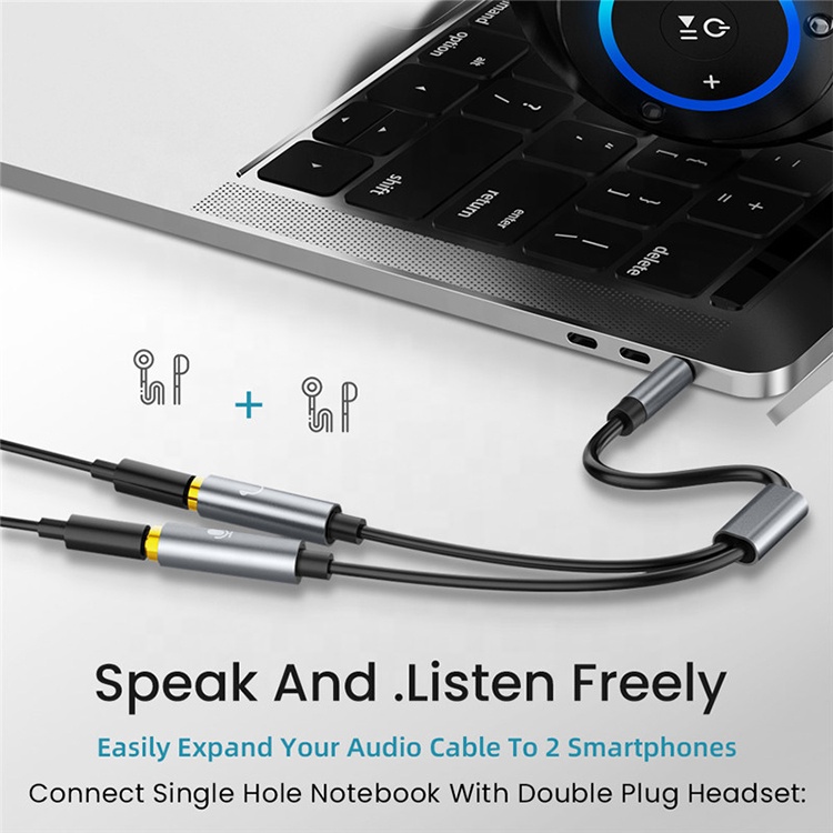 Y Splitter 4 Poles Stereo Mic 1 Male to 2 Female 3.5mm Jack Audio Cable for Headset Earphone