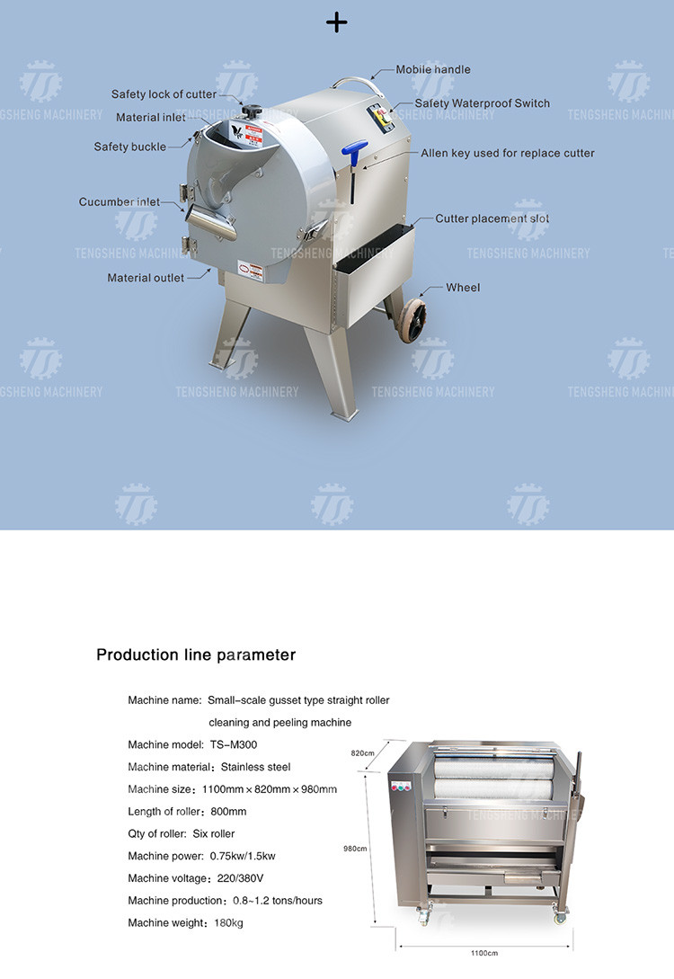 0.75KW 0.8 Tons / Hours Vegetable And Fruit Washing Machine