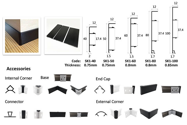 Decorative Aluminum Skirting Board Profiles With Anodized Powder Coat Surface