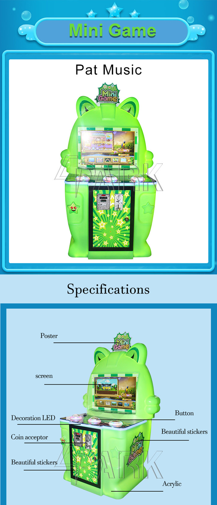 Mini Video Game Patting Button Coin Operated Arcade Machines For Kid