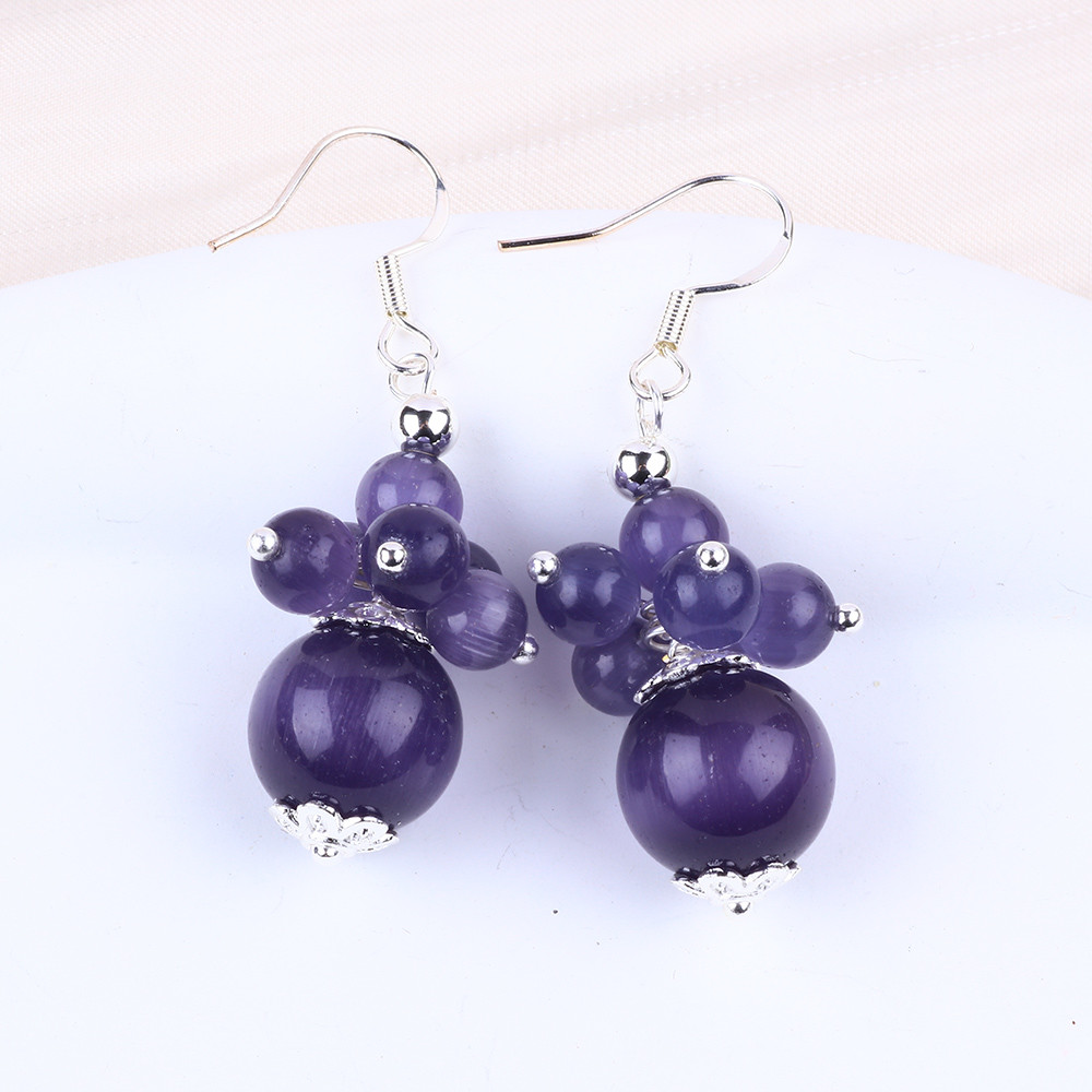 8MM Purple Cat Eye Handmade DIY Bead Dangle Flower Earring Unique Design Earring For Daily Wear