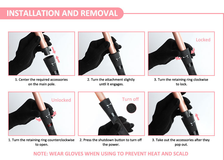 PTC Heater Titanium Interchangeable Curling Iron Set Adjustable Temperature