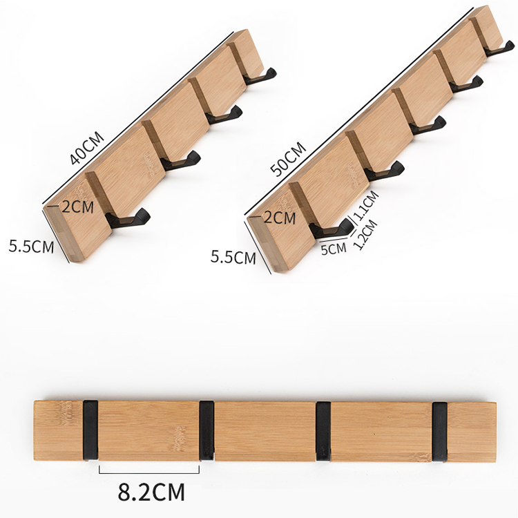 Convenient Storage Bamboo Wall Mounted Coat Rack With 5 Dual Rails Hooks For Entryway