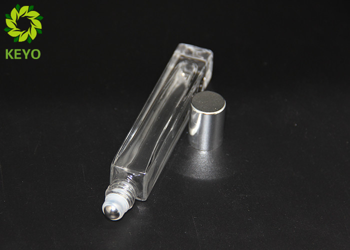 10ml Thick Bottom Empty Square Roll On Glass Bottles With Silver Aluminum Cap
