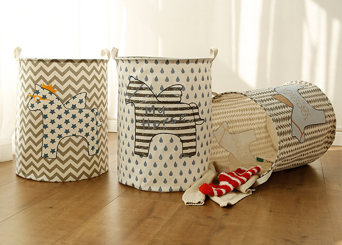 Foldable washing laundry clothes basket toy storage bag large box customized blue wooden horse star