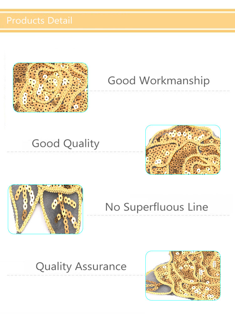 Gorgoes Golden Floral Sew On Patches , Shiny Rose Embroidery Patch For Garment
