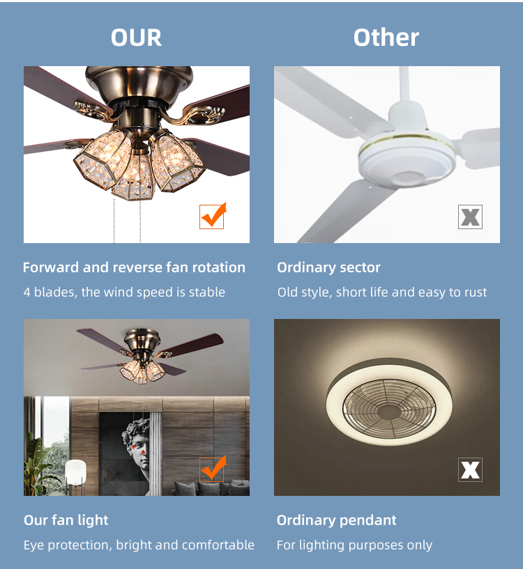 100lm/w 120V 48 Inch Ceiling Fan Light Four Blade Ceiling Fan With Light