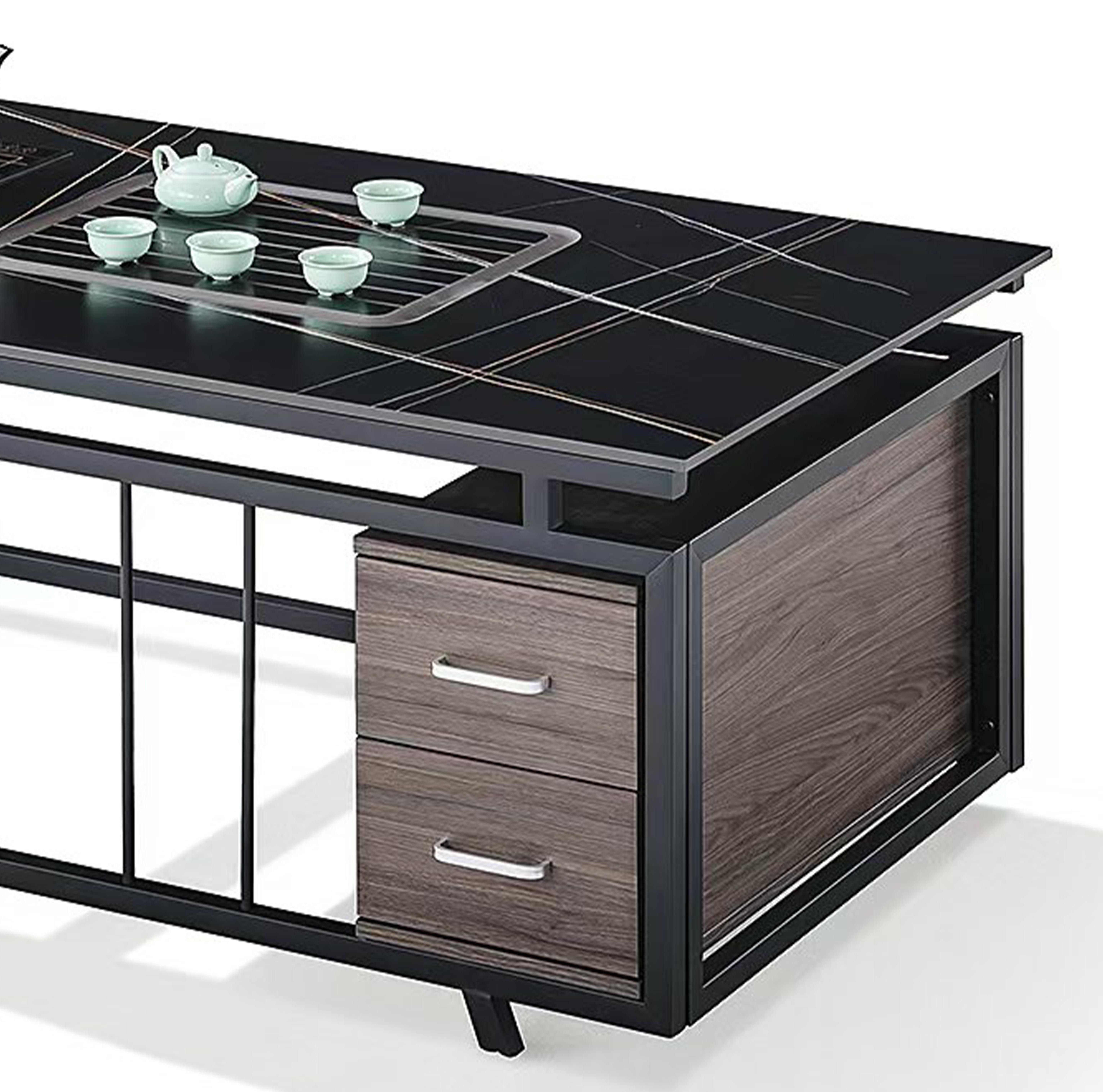 Modern Office Tea Table Kettle Stone Metal Frame Rectangular Heat-Resisting Coffee Table