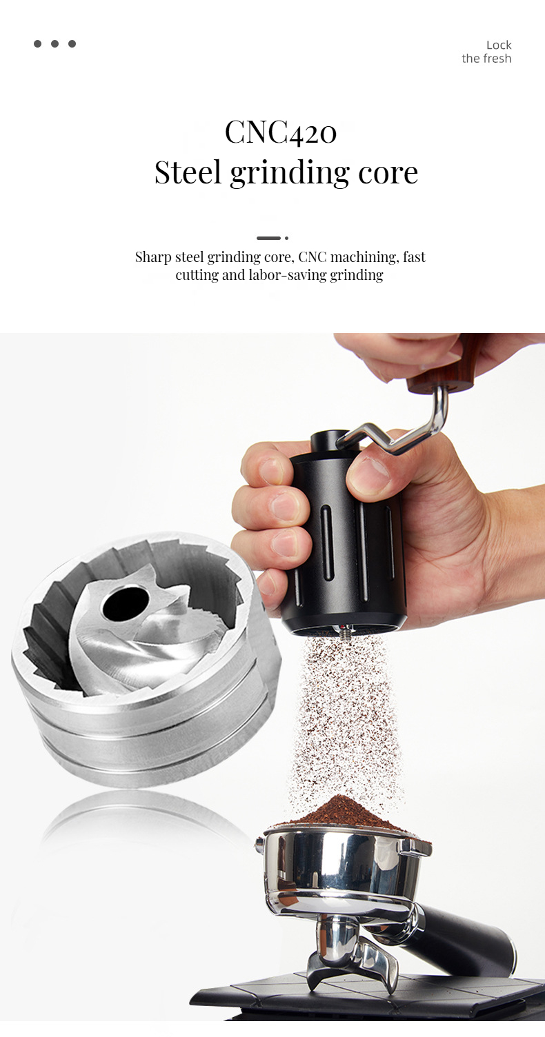 STAINLESS STEEL Portable Coffee Grinder for Modern Style Metal Utensils and Wood Mill