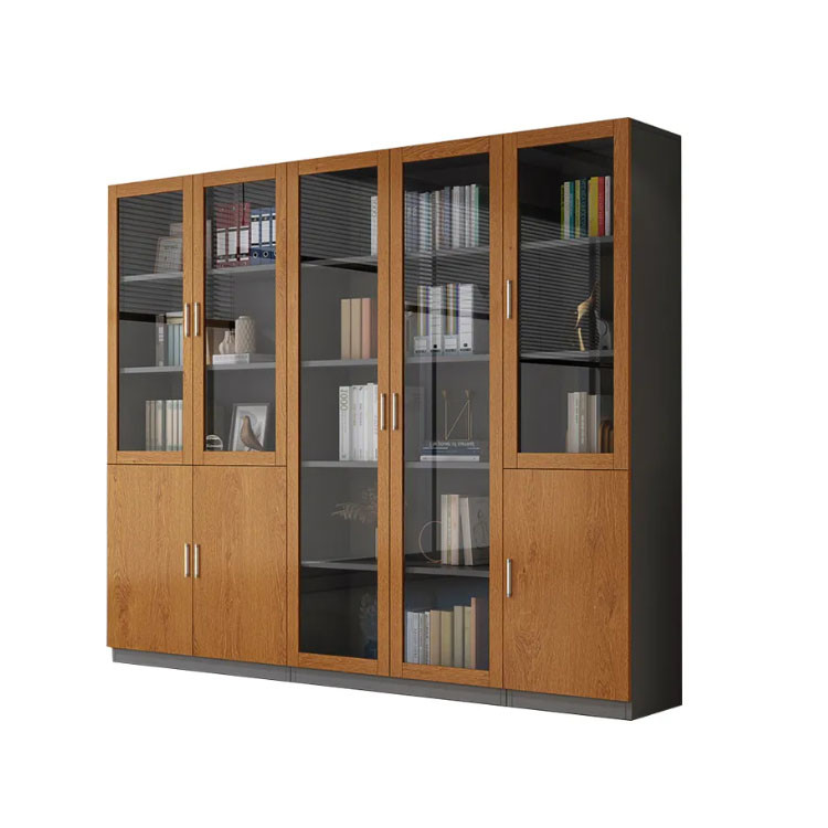Dark Brown Glass Door File Cabinet 6 Door CEO Large Wood Filing Cabinet