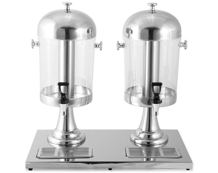 8 + 8Ltr Stainless Steel Cookwares / Round Lid Double Juice Dispenser with Plastic Handle Center Ice Core