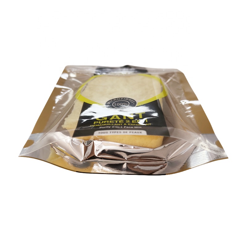 Gravure Printing Custom Branded Packaging Face Mitt Packing Ziplock Seal Cosmetic Bag