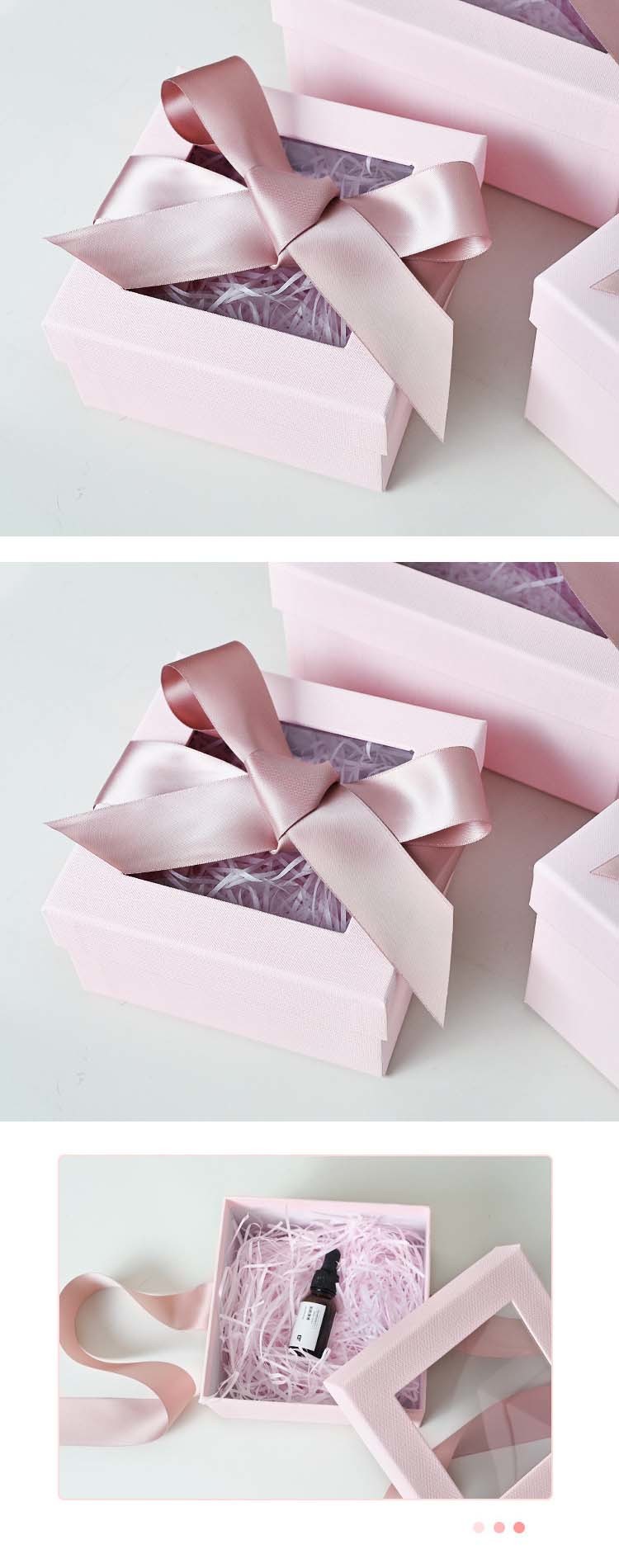 Customized Square Recentage Pink Gift Box With Ribbon